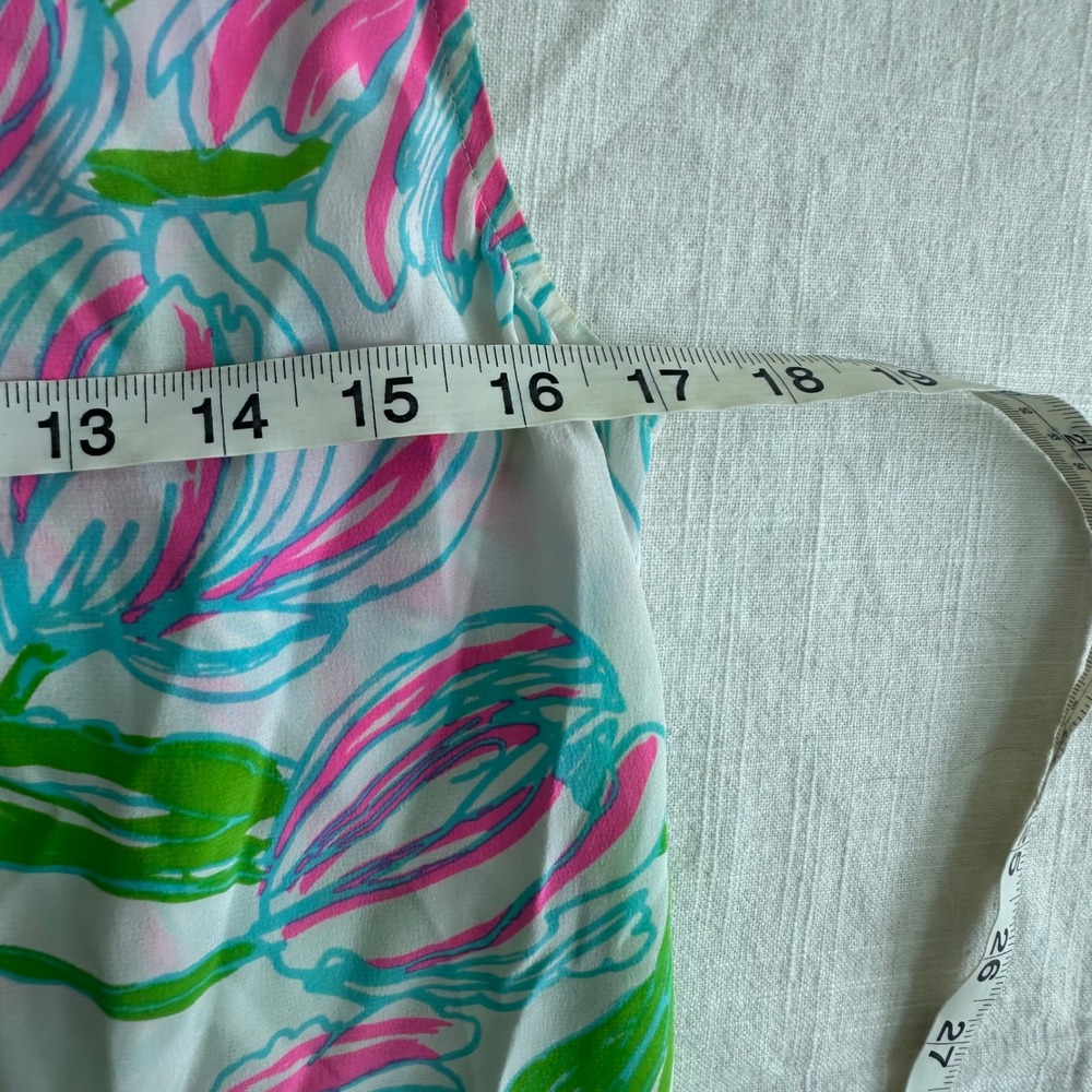 Lilly Pulitzer Houston Top Ring the Bellboy Silk Sleevless Tulips Pink Green‎ S - Picture 6 of 11